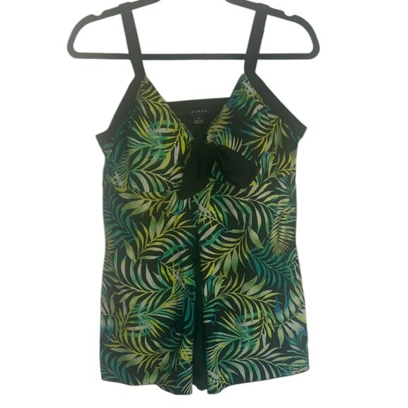 Women's NWT Evans Swimwear Flyaway Green Palm Print Tankini Top Size 14 - Picture 4 of 7